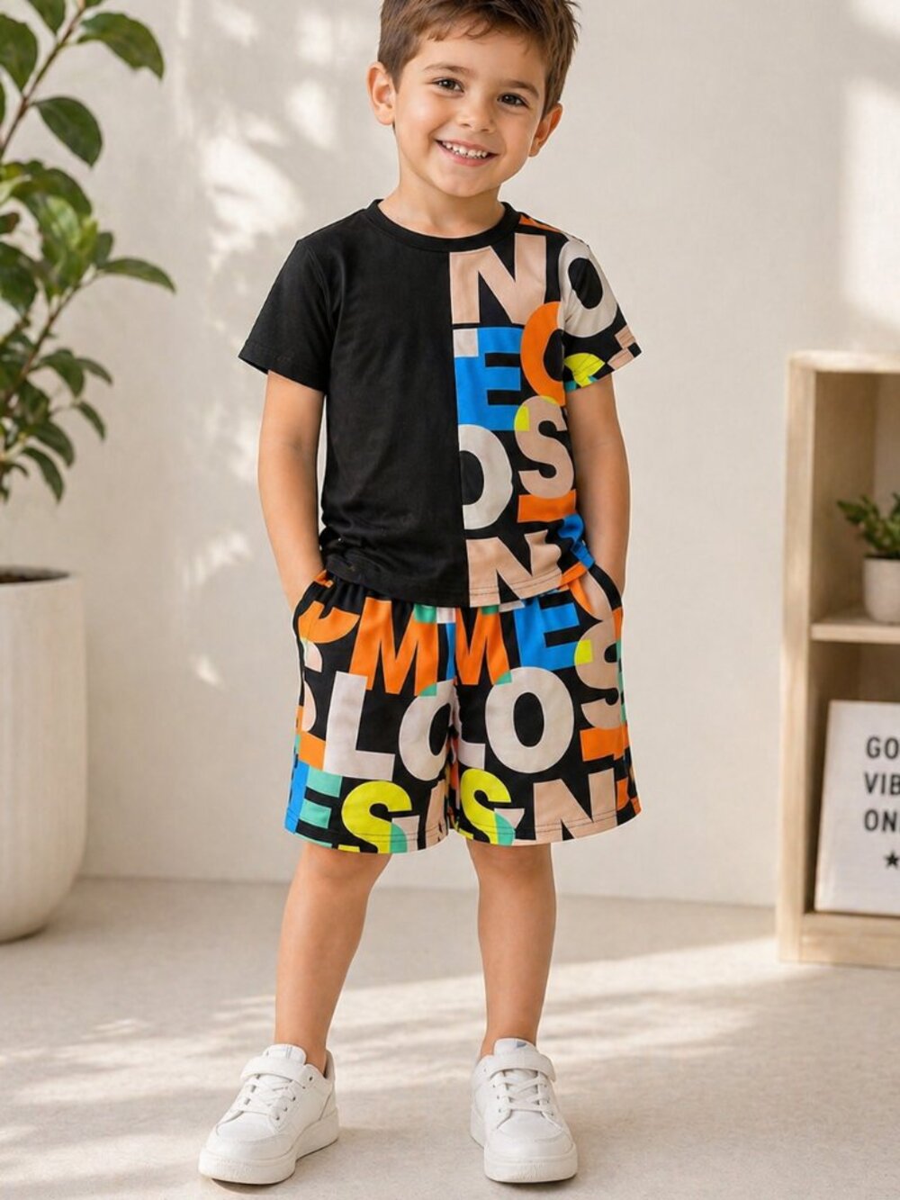 Boys Graphic Summer Set 4Y Color Block Tee & Shorts Matching Outfit